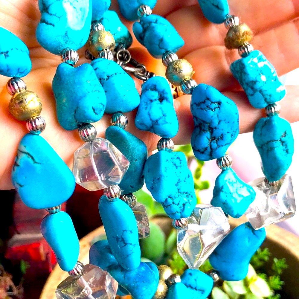 Gorgeous Turquoise and Herkimer Diamond 20” Necklace South African NWOT
